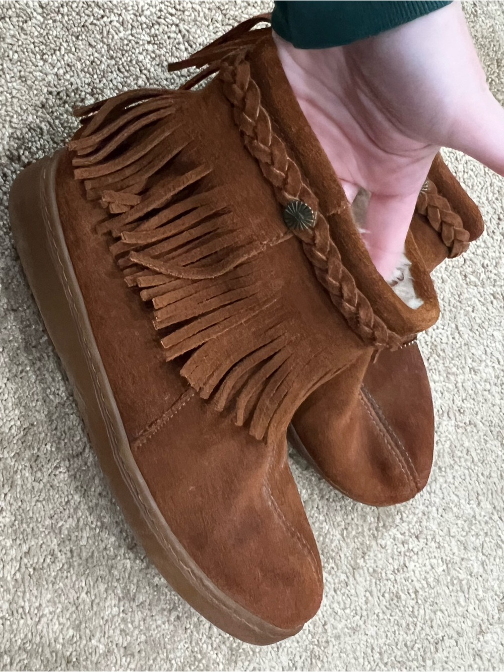Minnetonka lined Fringe Suede tassel Ankle zip Boots - Brown size 9